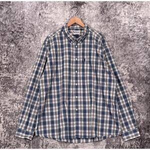 Barbour Shirt XXL Mens Tailored Fit Oxford Blue Plaid Long Sleeve Button Down